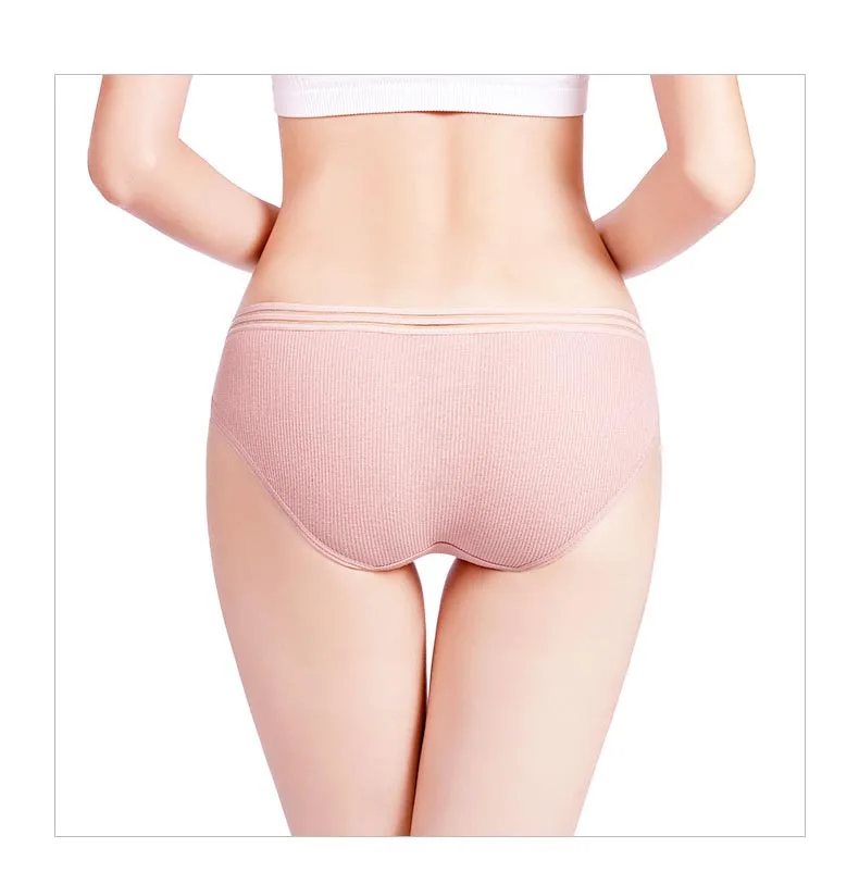 Fashion Panties Mid Rise Screw Thread Briefs Solid Breathable Panty Women Striped Sexy Lingerie Underwear Women Plus Size L-XXL (13)