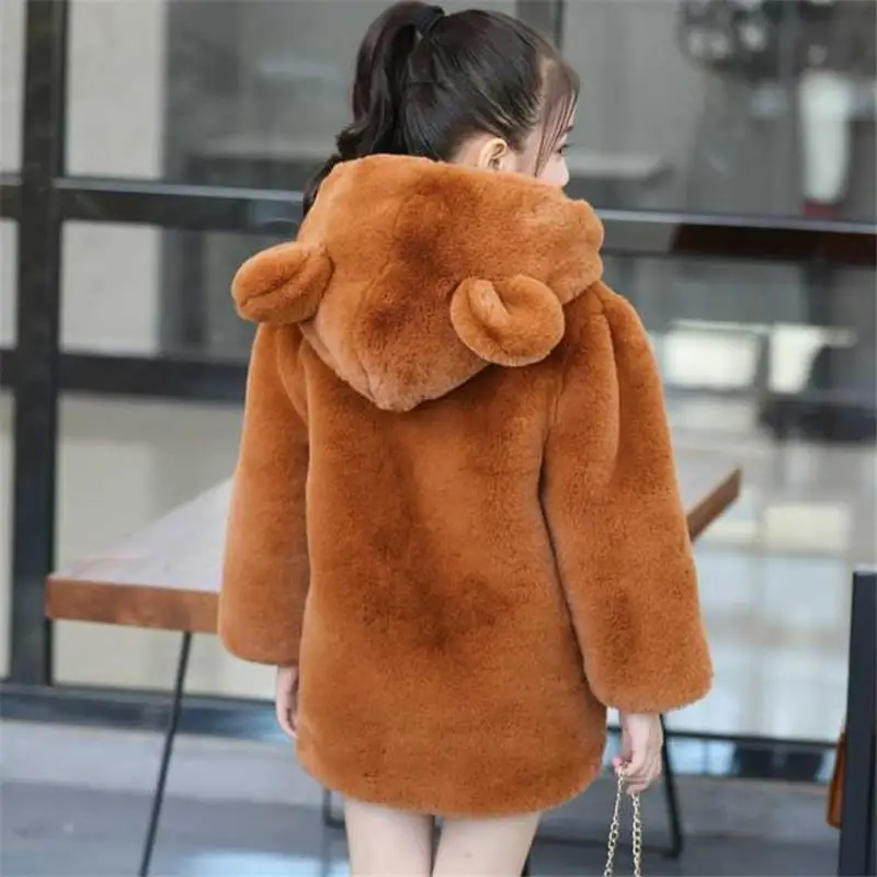 Модная детская однотонная одежда с искусственным кроличьим мехом детские куртки детская мягкая теплая плотная верхняя одежда зимние пальто для девочек W90
