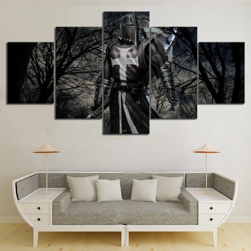 

5 Panel HD Print Black forest Sea Knight Templar Modern Decorative Paintings on Canvas Wall Art for Home Decorations Wall Decor