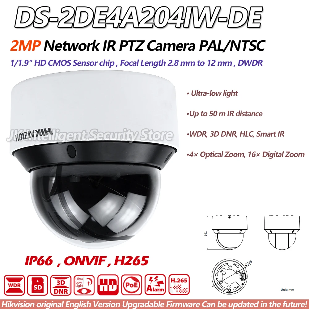 Hikvision PTZ DS 2DE4A204IW DE 2MP сети ИК Камера 4X оптический зум ezviz IP66 POE 50 м ультра низкая свет