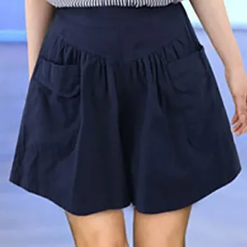 

2018 Summer Pocket Pleated Shorts For Women Short Women Wide Leg Shorts Casual Loose Lady Khaki High Waist Pantalones Plus Size