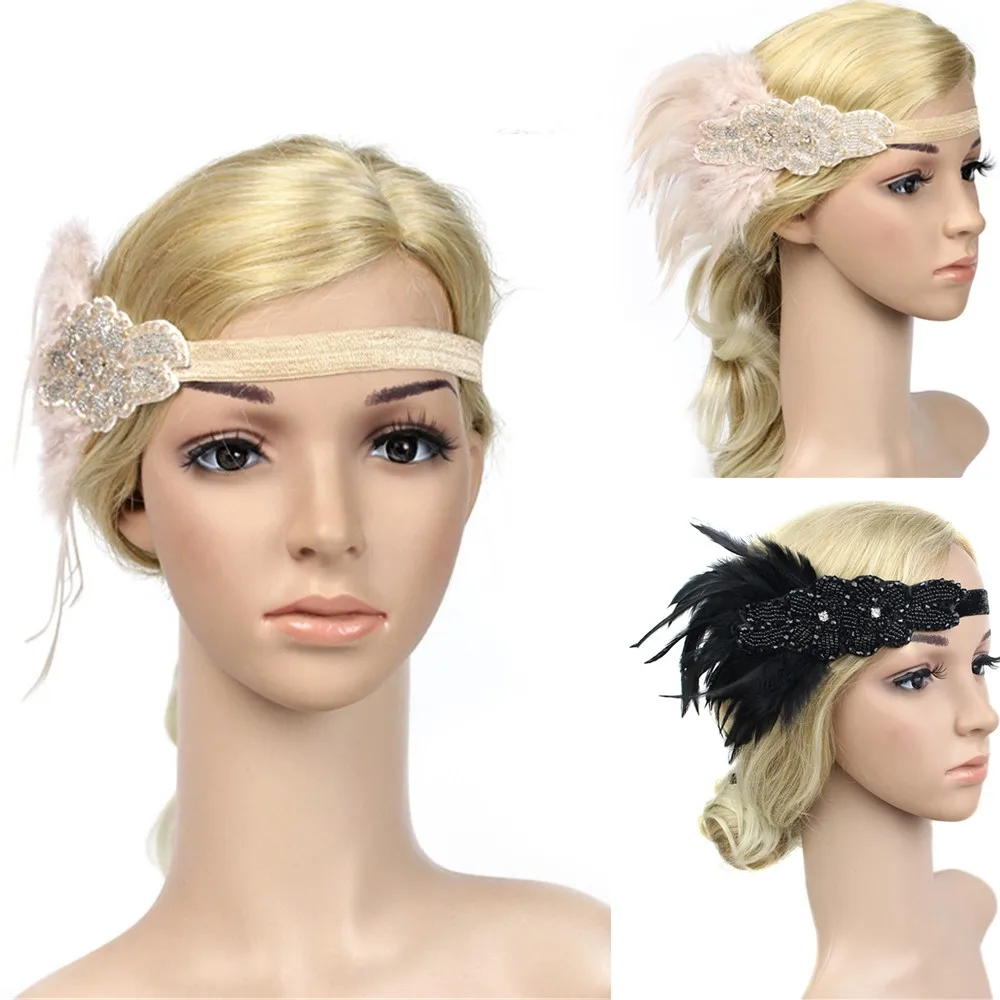 

Girls Headwear Accessories 1920s Headpiece Feather Flapper Headband Great Gatsby Headdress Vintage Haarband Kat