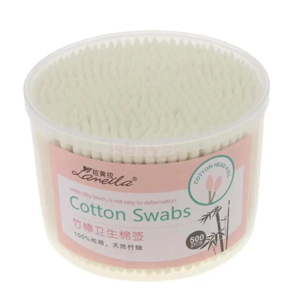 500 Pcs/Box Double Head  /Pointed Tips Makeup Cotton Swab Buds Ear Cleaning Tool Sturdy Wooden Handle
