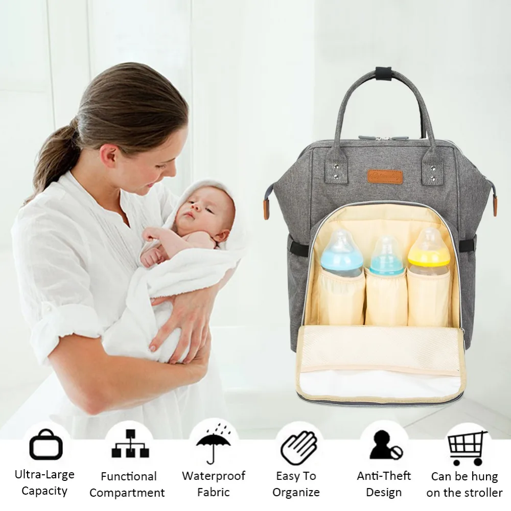 

Upgraded Multifunctional Fashionable Large-Capacity Diaper Nappy Bag Backpack With Wide Open Design Changing Pad Insulated
