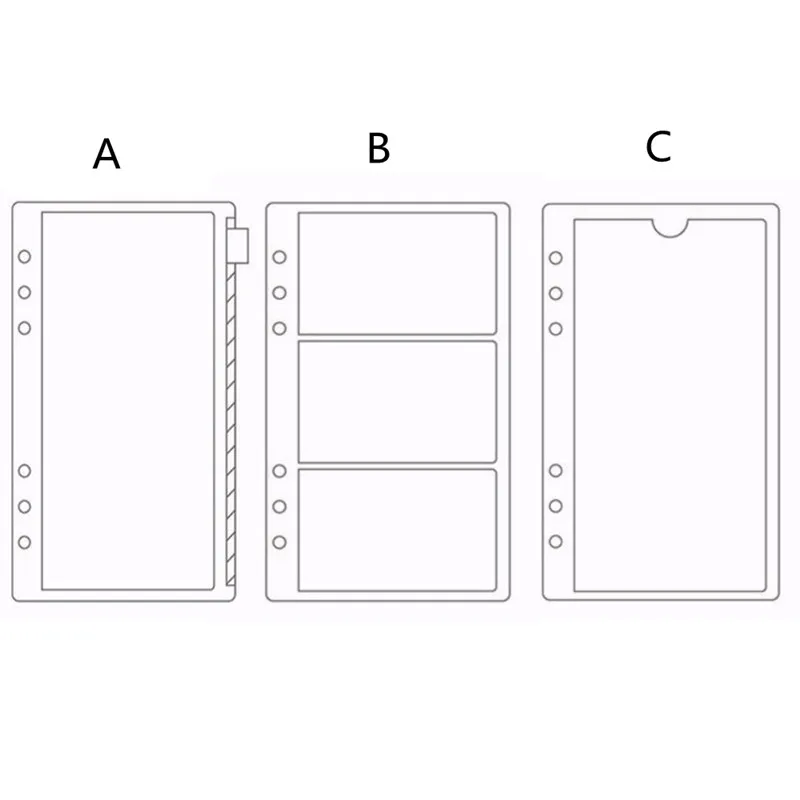 1 шт., A6, ПВХ чехол на молнии, стандартный, 6 отверстий, прозрачный, для карт, для купюр, сумки, вкладыш, пластиковый держатель для карт, карманы, органайзер для хранения