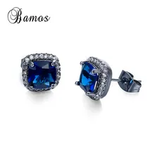 Bamos стильный черный золотой заполненный камень месяца сентябрь серьги гвоздики для женщин геометрический Синий Циркон обручение лучшие ювелирные изделия