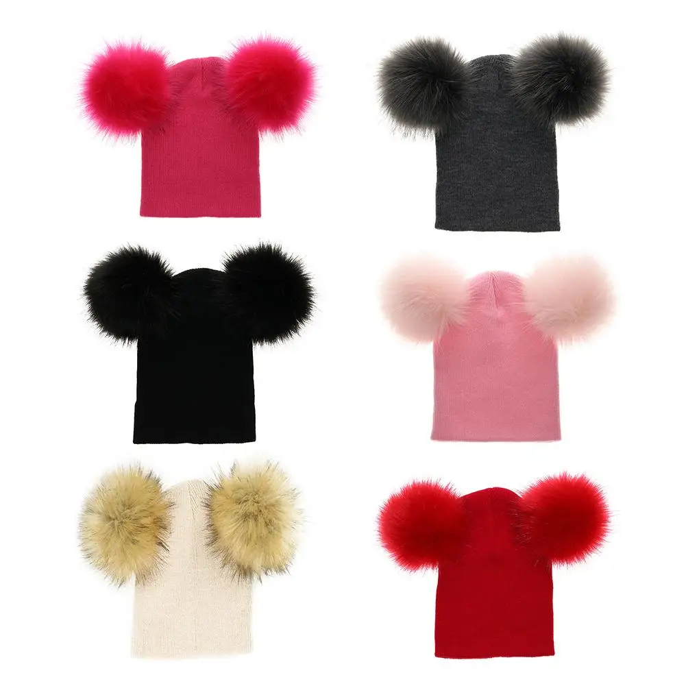 

Fashion Children Toddler Kids Baby Warm Winter Wool Knit Beanie Fur Pom Pom Bobble Hat Cap Winter Warm Hat