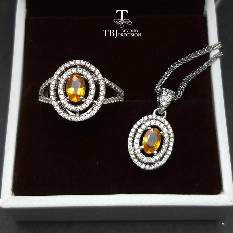 

TBJ, sapphire ring and pendant ,natural 1ct up yellow sapphire jewelry set in 925 sterling silver gemstone jewelry with gift box