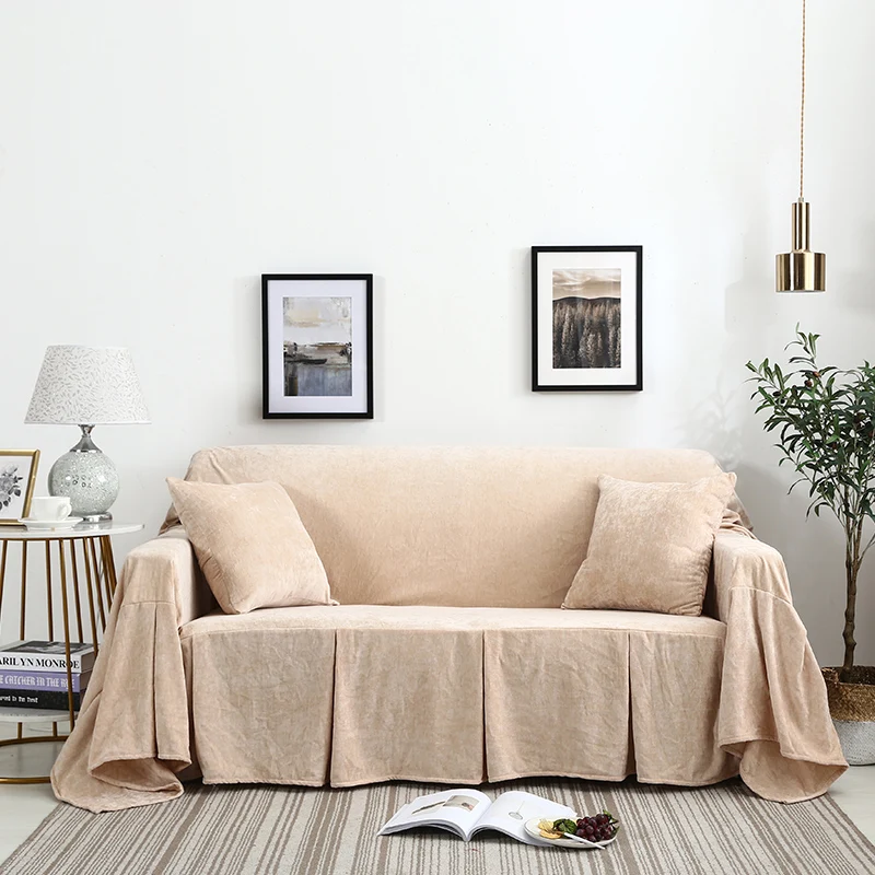 

European style plush slipcover beige yellow All inclusive sofacover Four seasons universal sofa towel High elastic sofa cushion