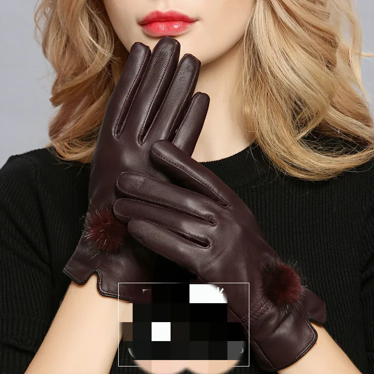 Leather Gloves Lady Plus Cashmere Winter Sheep Leather Gloves