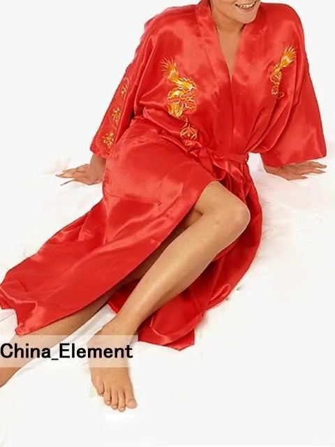 

Fashion Red Chinese Women's Silk Satin Robe Embroidery Kimono Bath Gown Dragon S M L XL XXL XXXL S0010