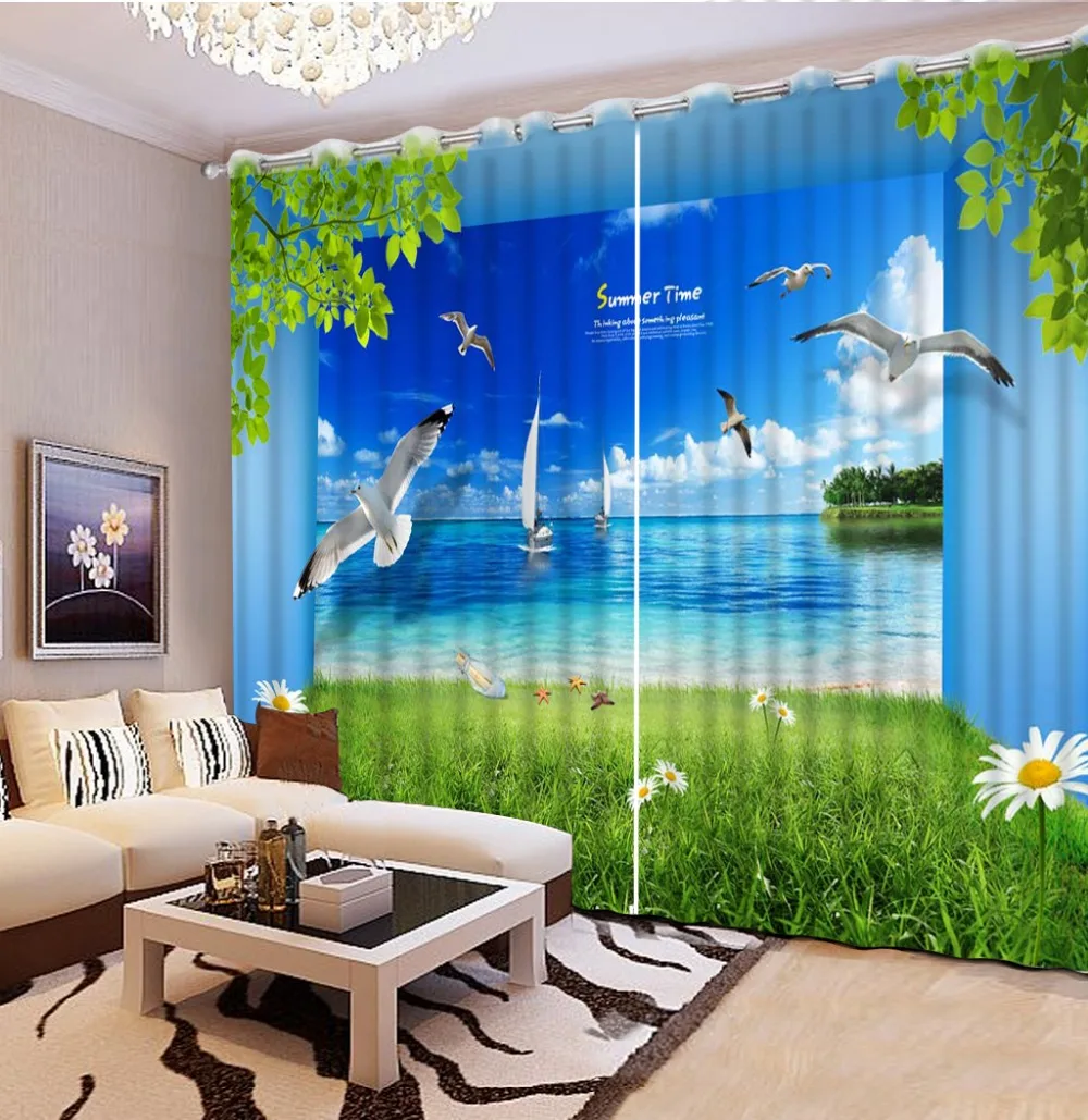 Free As Sea Gulls 3D Blockout Photo Curtain Print Curtains Fabric Kids Window 