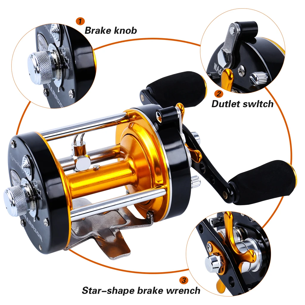 Round Baitcasting Reel - High Speed Trolling Fishing Conventional Reel - Reinforced Metal Body & Star Drag 
