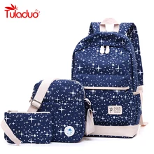 New Fashion Women Canvas Backpack School Bags For Girl Teenagers Casual Student Travel Bag Rucksack Cute Stars Printing Children