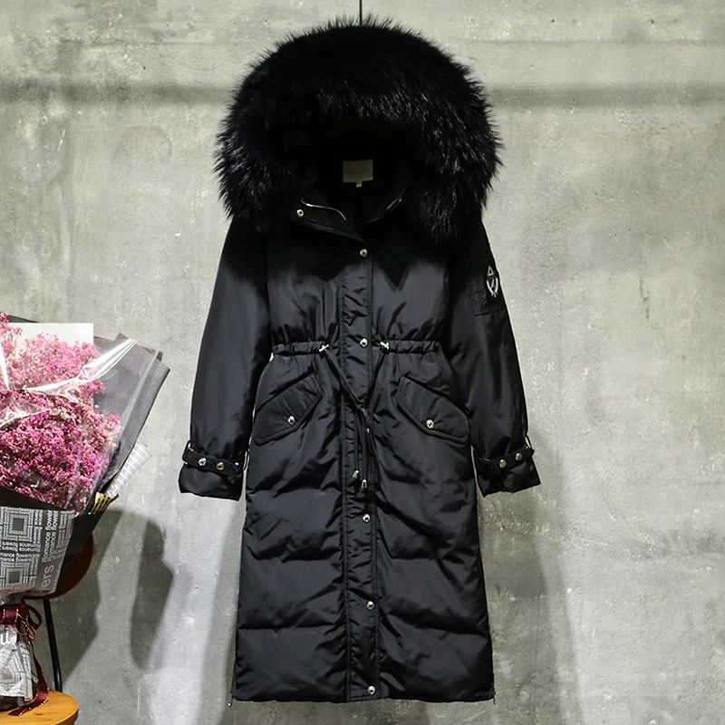Tcyeek, зимняя куртка-пуховик, женский длинный пуховик, женские толстые тонкие куртки, одежда для девушек, большой мех, с капюшоном, теплые пальто, LWL1047