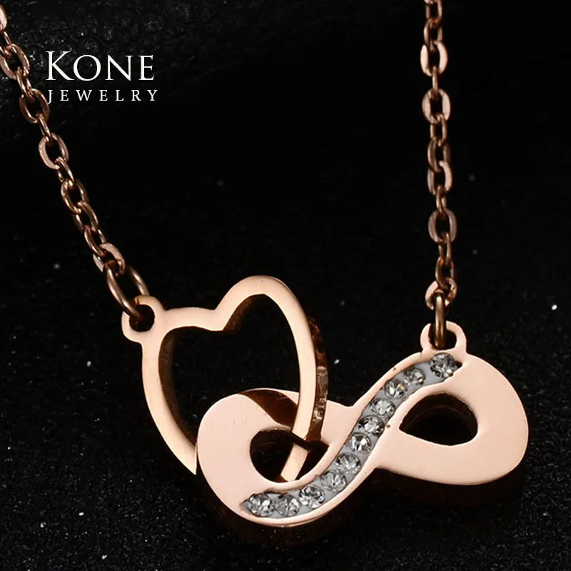 Трендовые Подвески Infinity Heart Золотая/Розовая/стальная цепочка из нержавеющей