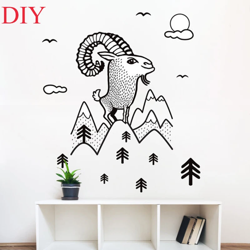 DIY Mountain Goat Wall Sticker Cute Animal Vinyl Wall Decals Home Decor