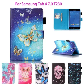 

Fashion Butterfly Pattern Case For Samsung Galaxy Tab 4 7.0 T230 T231 T235 Cover tablet Funda PU Leather Stand Holder Shell