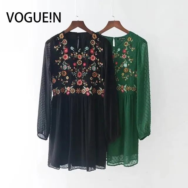 VOGUEIN новые женские Винтаж Вышивка круглый средства ухода за кожей Шеи с длинным