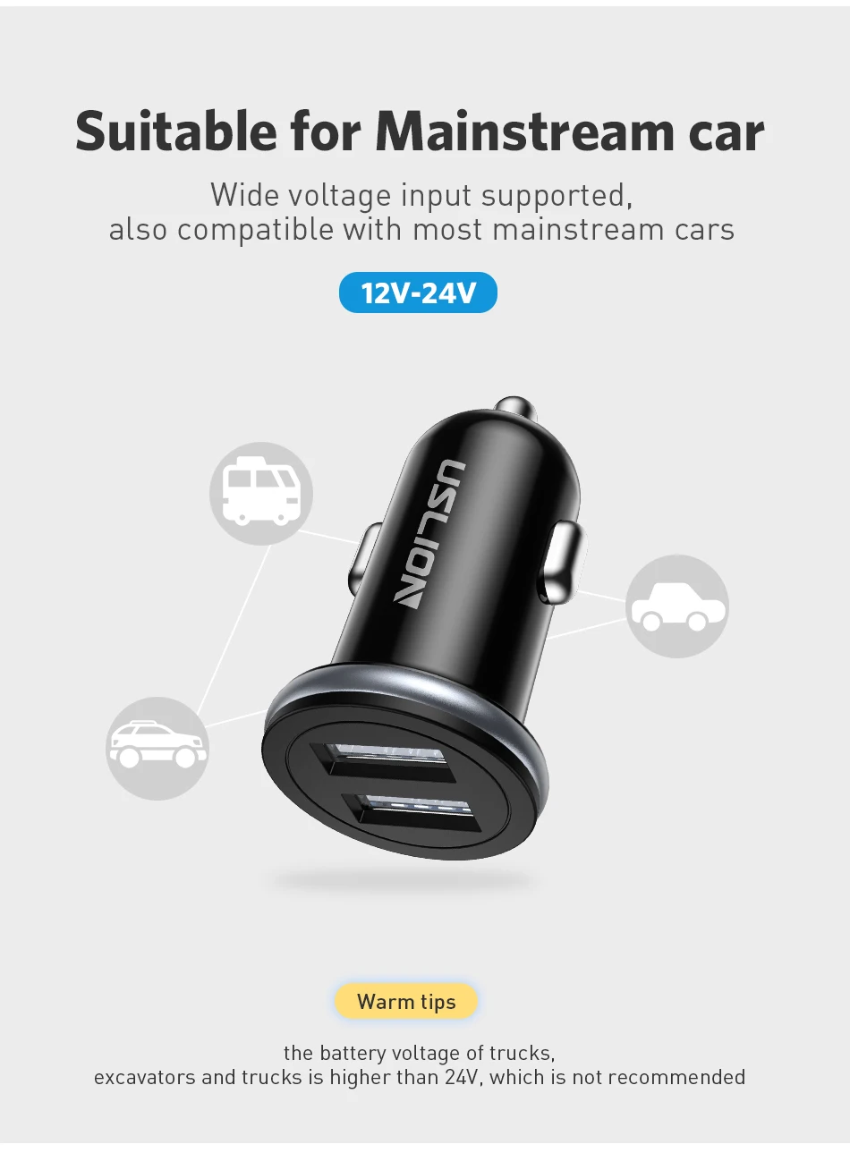 USLION Dual USB Car Charger For Mobile Phone Tablet GPS Mini Car-Charger for iPhone Huawei Xiaomi Samsung Charger Adapter in Car