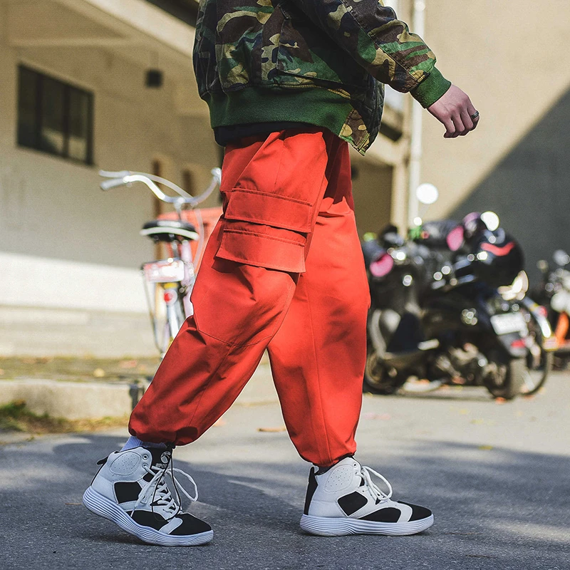 MIXCUBIC 2018 primavera estilo coreano lavado rojo overol pantalones de haz  de hombre casual suelto Multi Bolsillo haz cargo pantalones para los hombres.  m XXL|cargo pants for men|cargo pantscargo style pants -