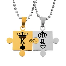 LASPERAL 1Set Neckalces With jigsaw Pattern Pendant Carved Crowns Stainless Steel Love Necklaces Jewelry For Couples Customized