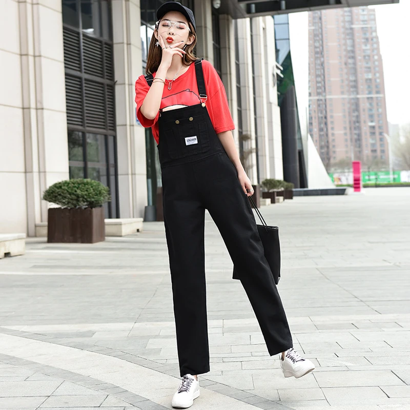 

Korea Loose Harlan Jumpsuits Women Spaghetti Strap Casual Romper Preppy Style Girl Vogue Denim Overalls Femme Street Wear 2019