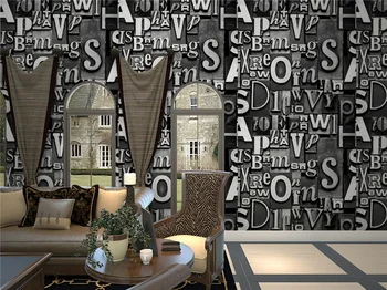 

3D PVC English Letter Wallpaper Roll Stereoscopic Exfoliator Embossed Washable Wall Paper for Walls Hotel KTV Wallpaper Black