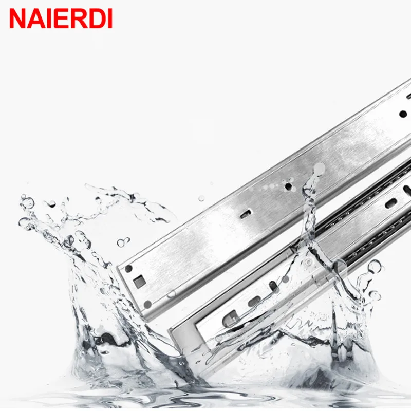 NAIERDI 1"-22" выдвижные направляющие для шкафа из нержавеющей стали с мягким закрытием, Трехсекционные направляющие для ящиков, направляющие для ящиков, буферные демпферные направляющие, оборудование