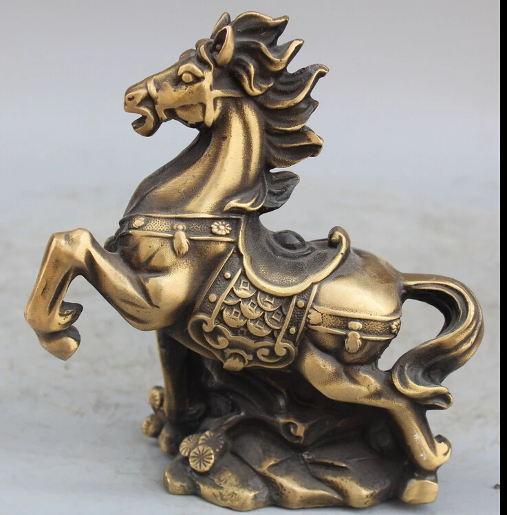

zhaorui58862418CM Marked Chinese Bronze FengShui Wealth Money Zodiac Animal Horse Statue