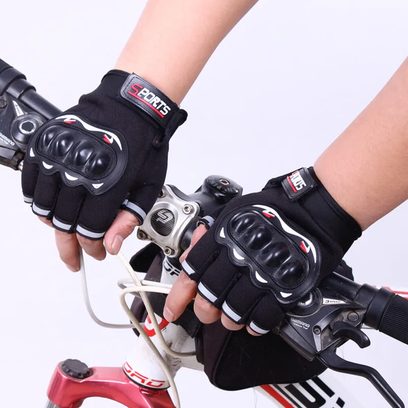 Outdoor sport Glove real Leather half Finger moto men Motorcycle Gloves