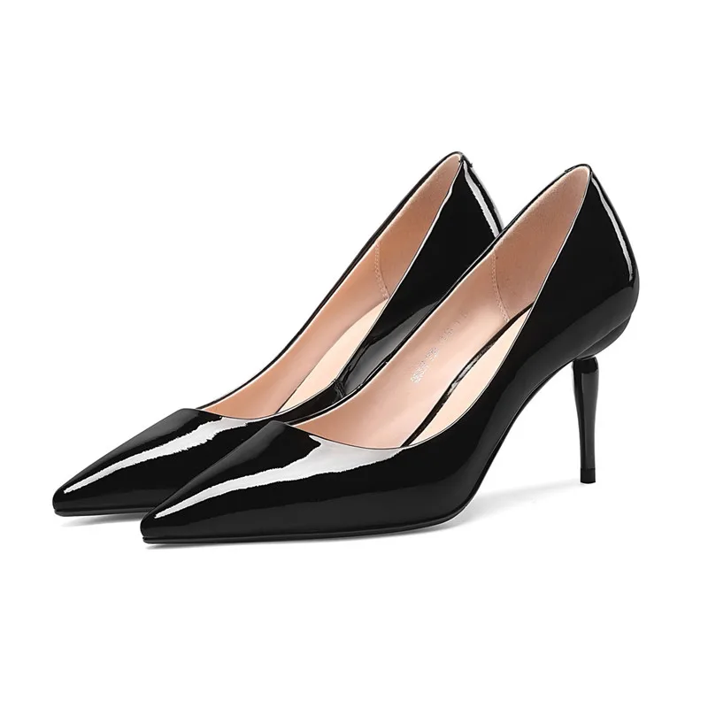 

2019 new spring pointed shallow mouth low shoes stiletto high heel women's shoes black ljj 040902