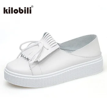 

kilobili 2019 New Women Flat Platform Loafers Ladies Elegant Leather Fringe Shoes Woman Flats Slip On Tassel Moccasin Sneakers