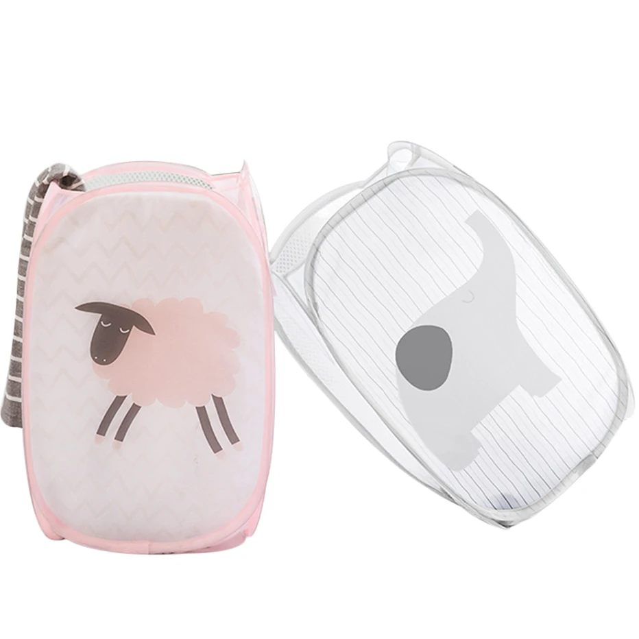 

Basedidea Elephant Pattern Clothes Storage Basket Mesh Washing Dirty Clothes Laundry Basket Portable Toy Sundries Organizer