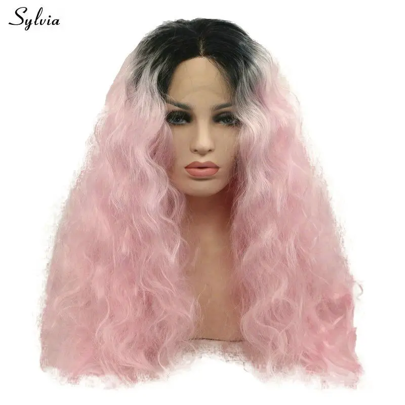 Sylvia волна розовый Ombre темные корни Синтетические волосы на кружеве парик вишни Цвет химическое мягкие пушистые жаропрочных Длинные