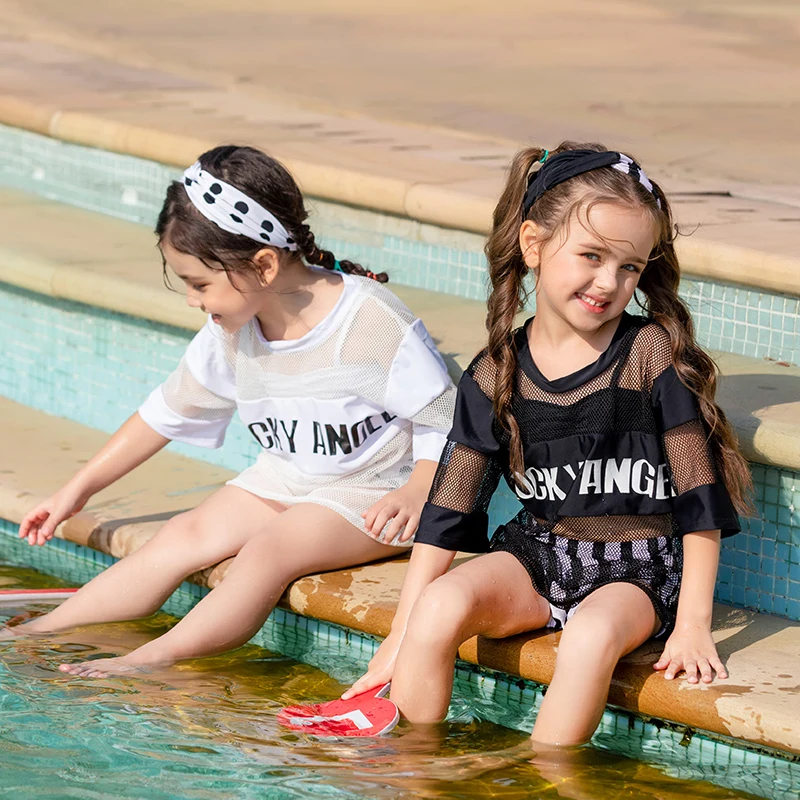 

Baby Girls bikini 4 pieces set with cover ups lovely cute swimsuit children kids baby swimwear bathing suit 1-10 years 2019 new