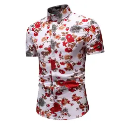 2019 летняя гавайская рубашка мужская мода повседневная на пуговицах Гавайская печать пляж короткий рукав быстросохнущая Топ Блузка