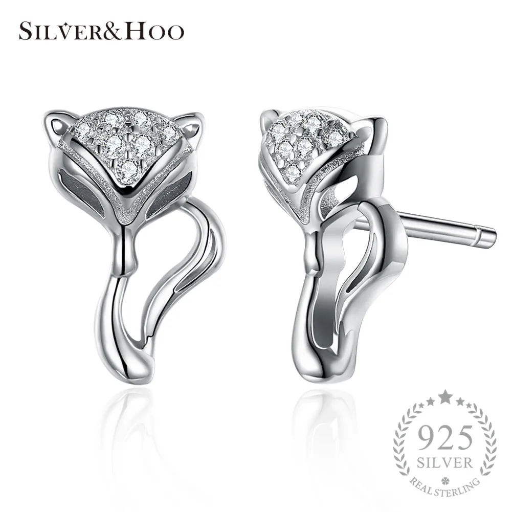 

SILVERHOO 925 Sterling Silver Animal Fox Stud Earrings Elegant Luxury Gift For Women Cocktail Party Rock