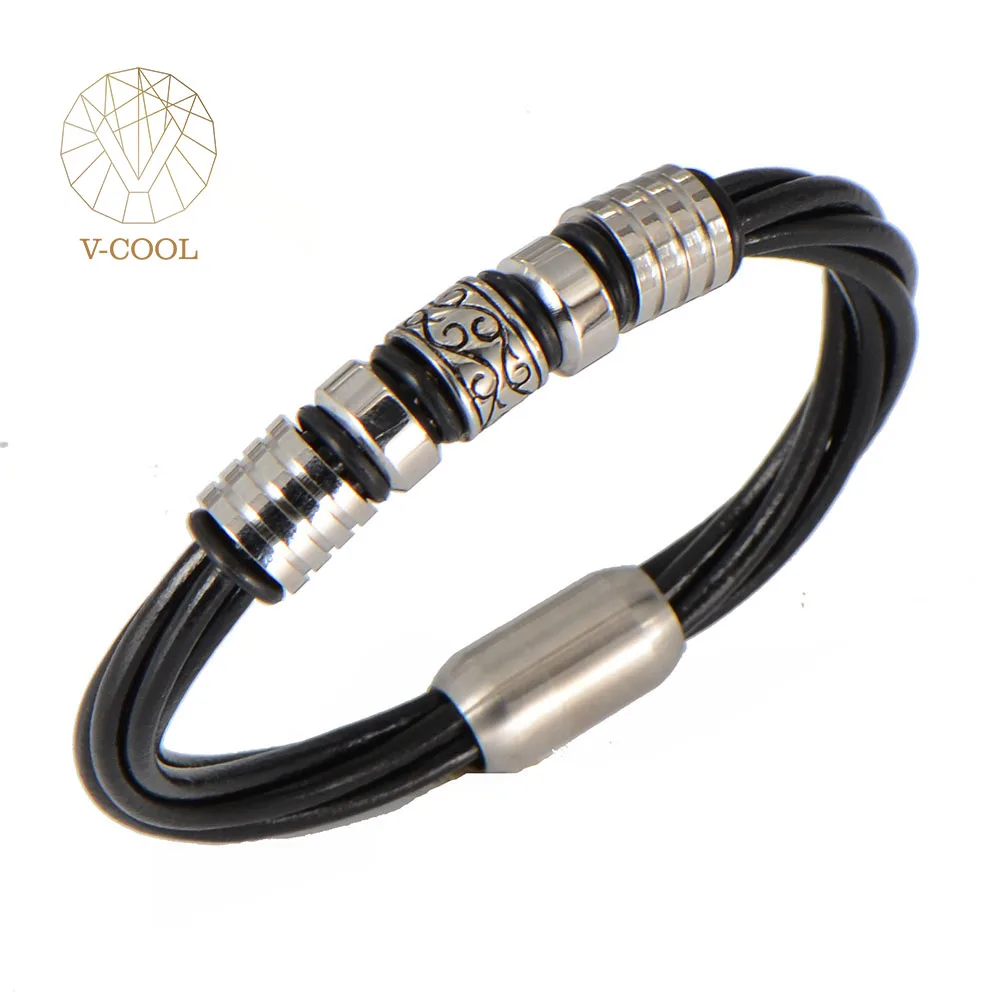 One piece sale high quality multi-layer leather bracelet bangle leisurely man's hip-pop jewelry VB345 | Украшения и