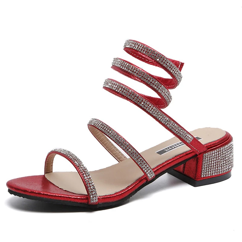 

2019 Shoes Women Sandals Cross Strap Buckle Strap Sandals Female Middle Heel Sandals Transparent 2#15D50