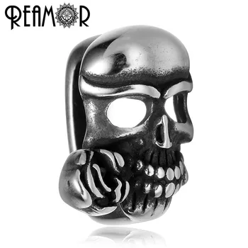 

REAMOR Hole Size 12*6mm 316l Stainless Steel Rose Skull Head European Charm Beads For Jewelry Making Men Bracelet DIY Metal Bead
