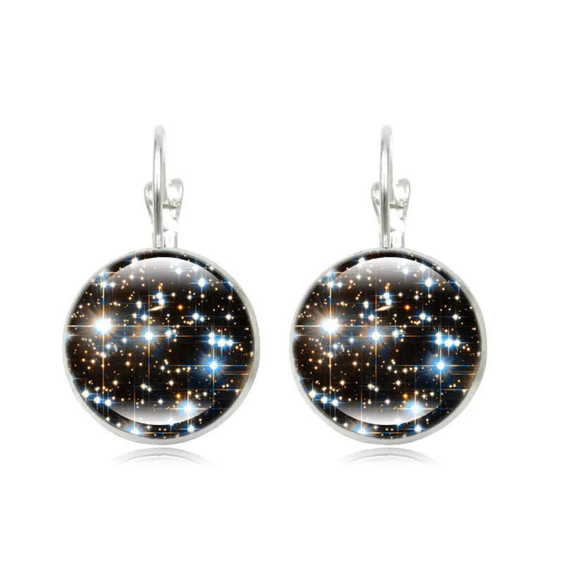 

Fashion New 2015 Galaxy Space Stud Earring For Women Glass Cabachon Bezel Brincos Perola Art Photo Dome Round Earrings