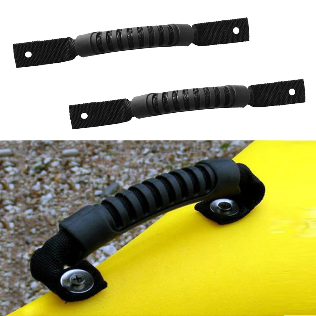 2 Pieces Rubber Kayak Side Paddle Handles Mount Carry Handle Webbing Hand Fittings Rowing Boats Accessory Black