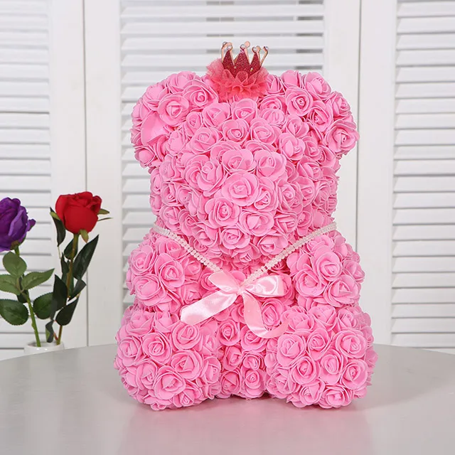 pink rose bear 23 см пена медведь розы, искусственные цветы День Святого Валентина фестиваль Роза для рукоделия медведь цветок медведь Дешевое украшение для свадьбы подарок ремесла - Цвет: pink rose bear