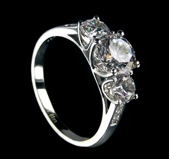 

Real Gold Micro Paved Three Stones Ring Semi Mount 1.7CT SONA Fine Diamond Magnificent Design 14K White Gold Jewelry Bridal