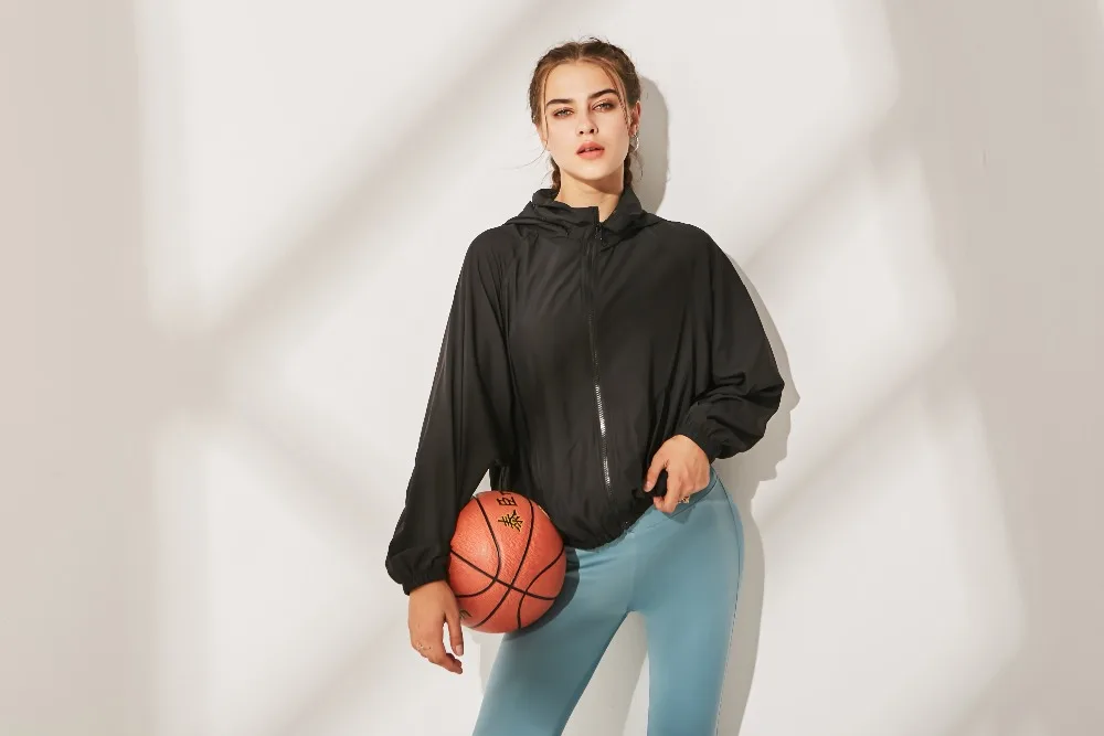 Womens Running Top Long Sleeve Sun Protection Jacket Sports Wear For Women Gym Quick Dry Breathable Hooded Zipper Coat (85)