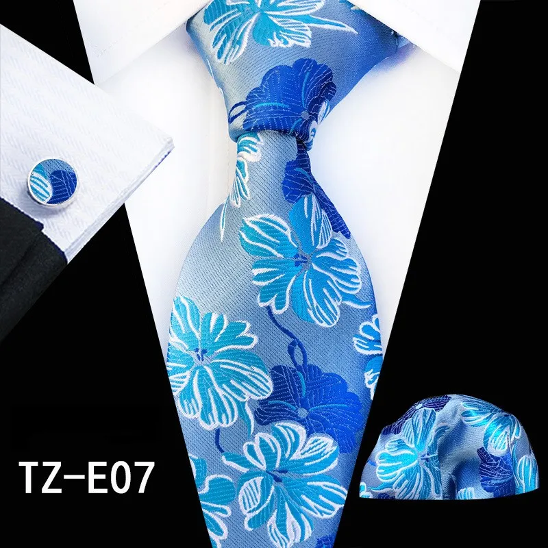 Классические 8 см ширина Цветочные Галстуки с рисунком Пейсли Cravate роскошные мужские шелковые галстуки Запонки платок для мужчин костюм деловой Свадебный галстук - Цвет: TZ-E07