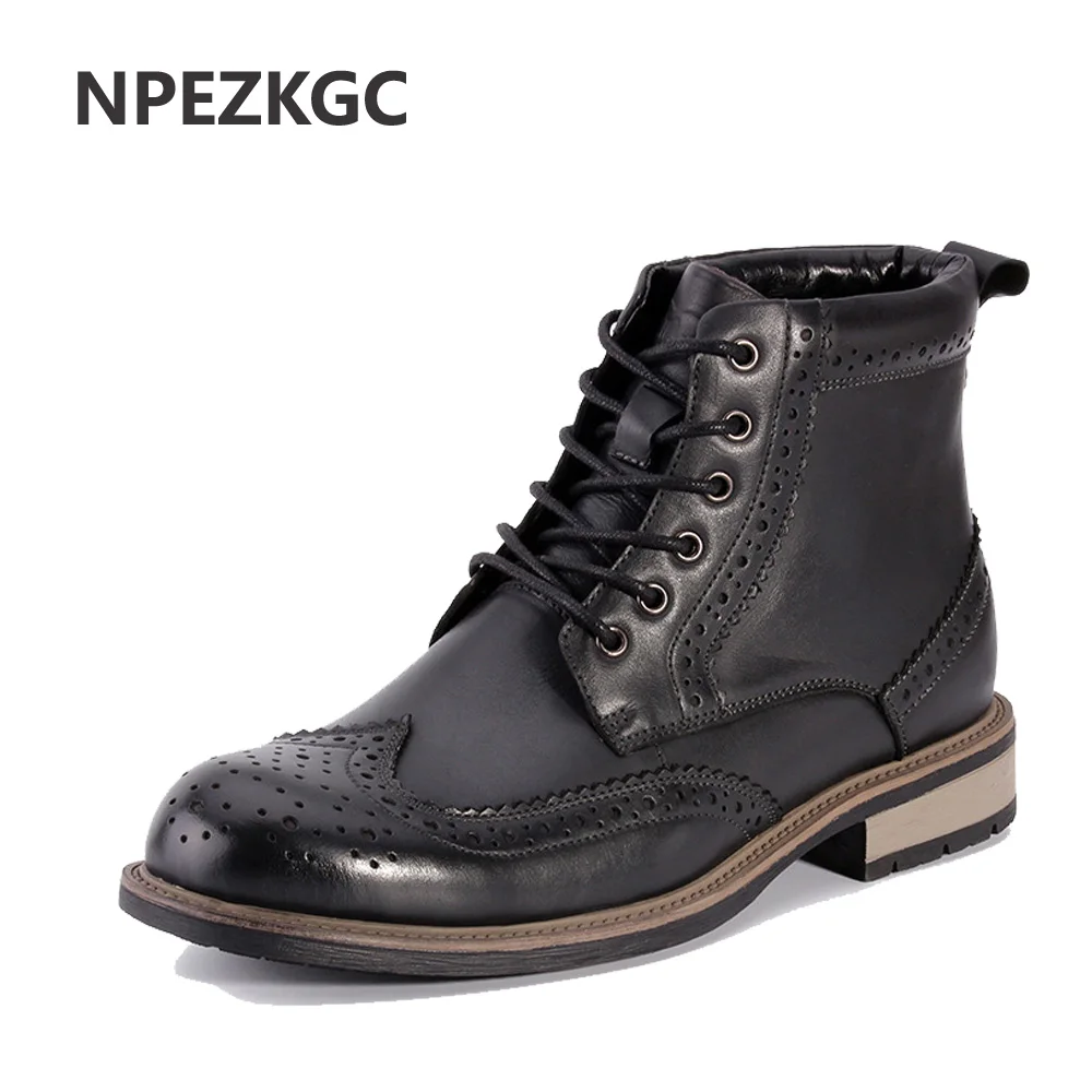 NPEZKGC Brand New Genuine Leather Men Shoes Spring Autumn Men Boots Fashion Carved Male Lace-UP Shoes High-Cut Men Casual Shoes цена NPEZKGC Brand New Genuine Leather Men Shoes Spring Autumn Men Boots Fashion Carved Male Lace-UP Shoes High-Cut Men Casual Shoes цены онлайн