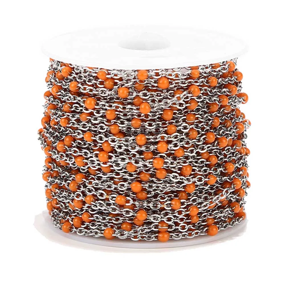 

2M Dull Silver Stainless Steel Orange/Red/Black/Blue/White/Pink/Green Enamel Satellite Chain Dainty Steel Cable Link Chains 2mm