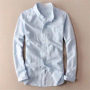 

Elegant Male Classic Hemp Shirts Beach Clothing Long Sleeve White Linen Shirt Slim Fit Turn-down Collar Soft Loose Thin Shirts